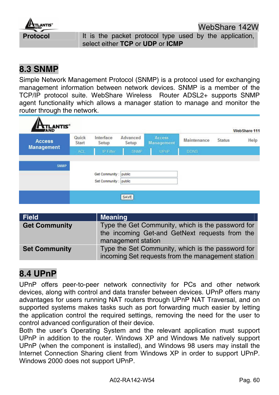 3 snmp, 4 upnp, Webshare 142w | Atlantis Land A02-RA142-W54 User Manual | Page 70 / 97