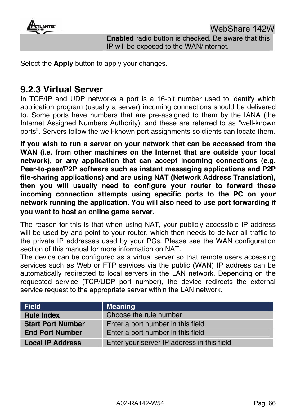 3 virtual server, Webshare 142w | Atlantis Land A02-RA142-W54 User Manual | Page 76 / 97
