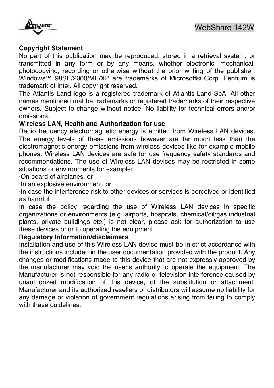 Atlantis Land A02-RA142-W54 User Manual | Page 8 / 97