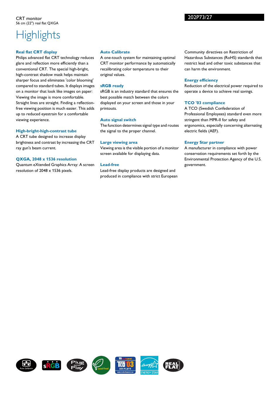 Highlights | Philips 202P73-27 User Manual | Page 2 / 3
