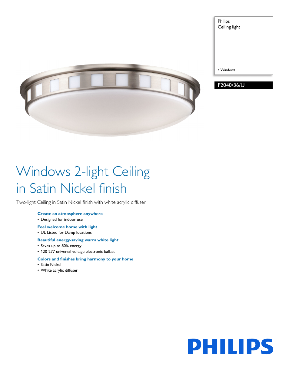 Philips F204036U User Manual | 2 pages