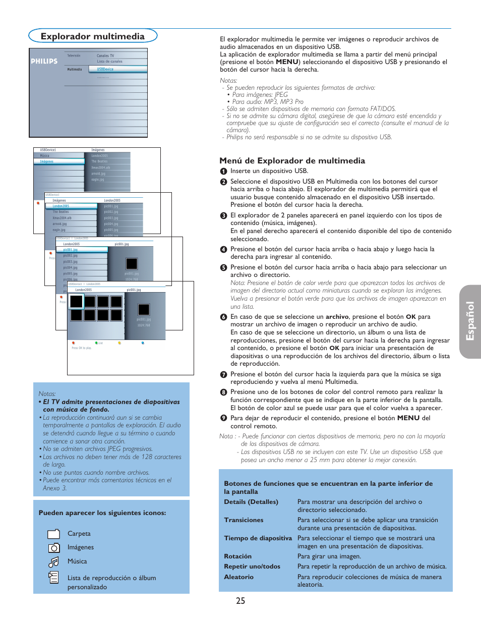 English française español, Explorador multimedia | Philips 37PFL7332D-37 User Manual | Page 105 / 120