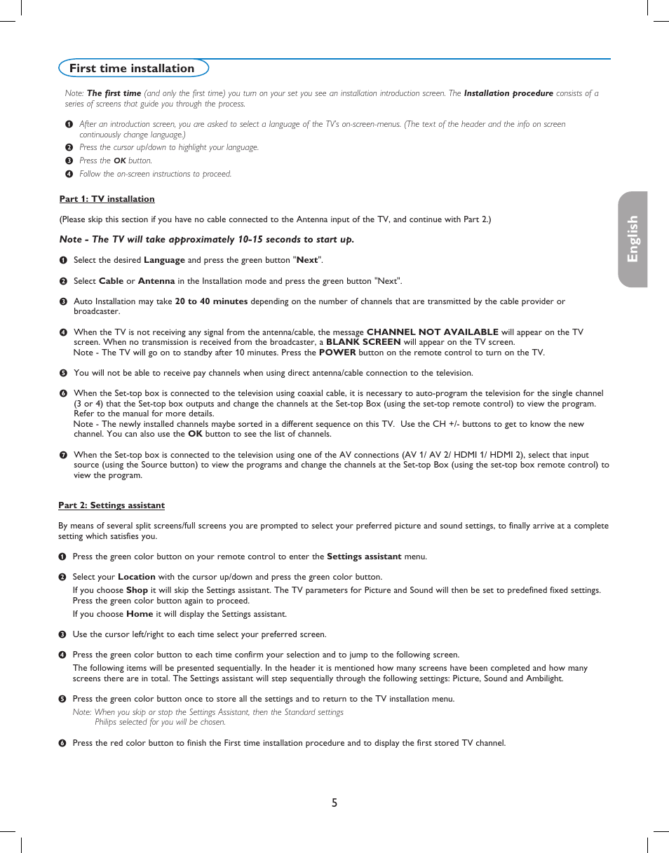 English française español, First time installation | Philips 37PFL7332D-37 User Manual | Page 9 / 120