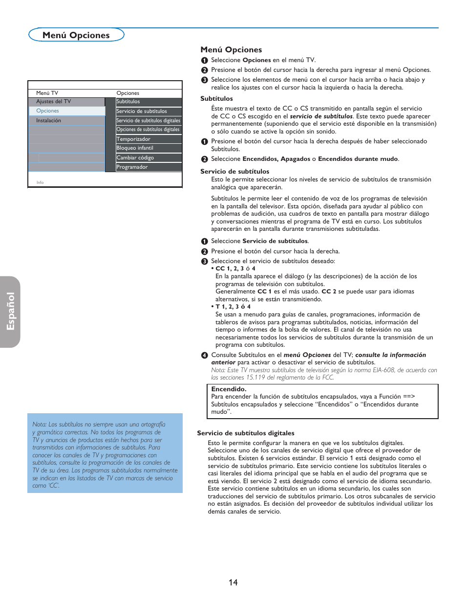 English française español, Menú opciones | Philips 37PFL7332D-37 User Manual | Page 94 / 120