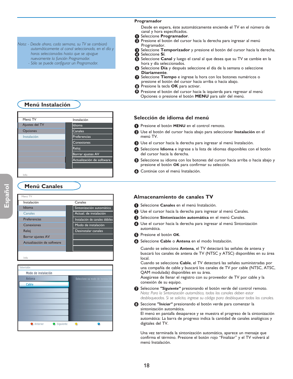 English française español, Menú instalación, Menú canales | Philips 37PFL7332D-37 User Manual | Page 98 / 120