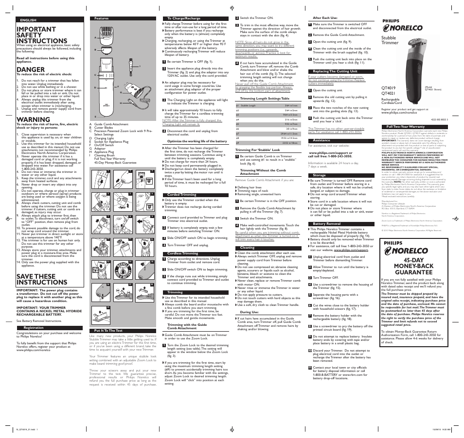 Philips QT4021-63 User Manual | 2 pages