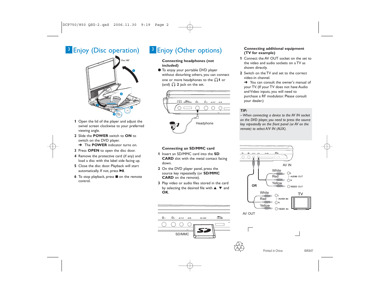 Enjoy (disc operation), Enjoy (other options) | Philips DCP750-37 User Manual | Page 2 / 2