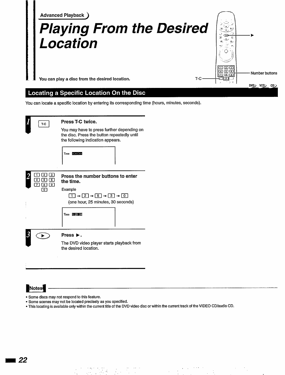 Location, Locating a specific location on the disc, Press t-c twice | Press | Philips DVD855AT User Manual | Page 24 / 58