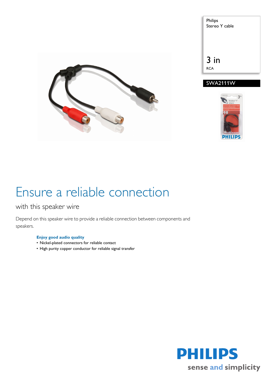 Philips Stereo Y cable SWA2111W 3 in RCA User Manual | 2 pages