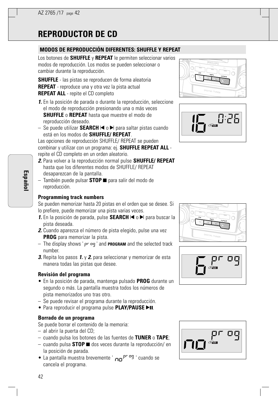 Reproductor de cd, Español | Philips AZ2785 User Manual | Page 42 / 47