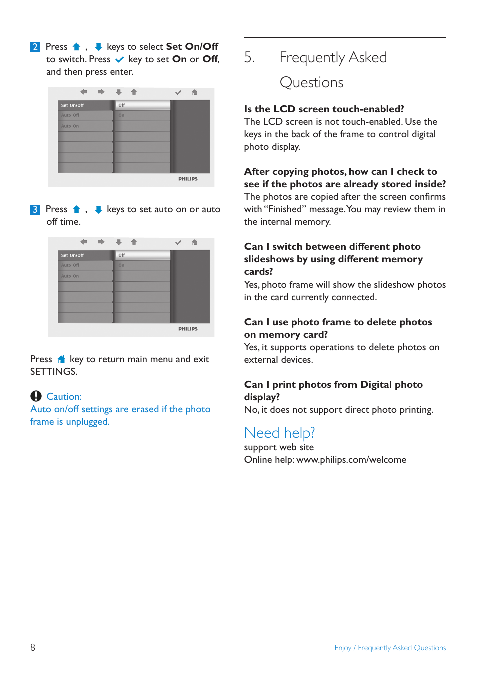Frequently asked questions, Service and warranty, Need help | Philips 7FF2FPA-27E User Manual | Page 10 / 16