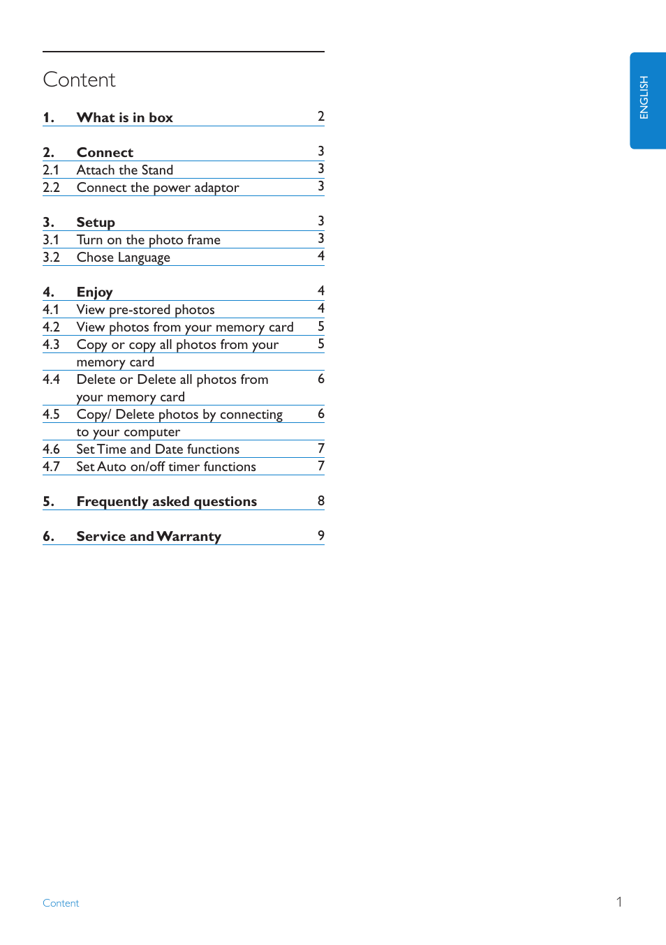 Content | Philips 7FF2FPA-27E User Manual | Page 3 / 16