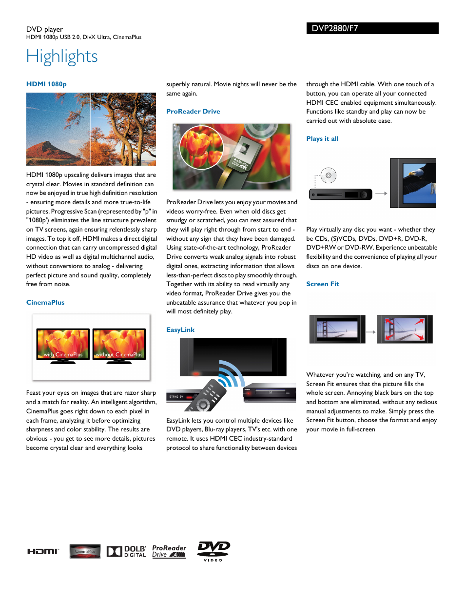 Highlights | Philips DVP2880-F7 User Manual | Page 2 / 3