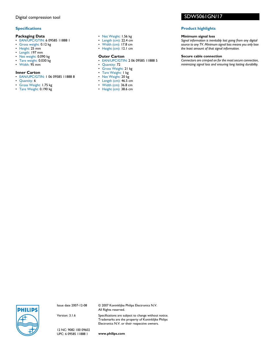 Philips SDW5061GN-17 User Manual | Page 2 / 2