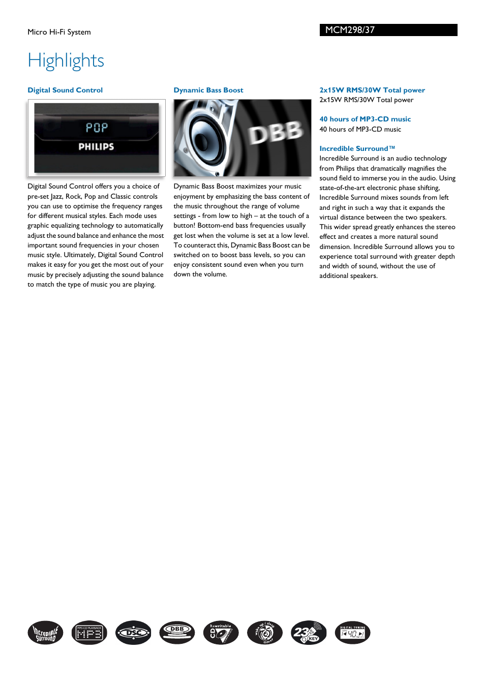 Highlights | Philips MCM298-37 User Manual | Page 2 / 3
