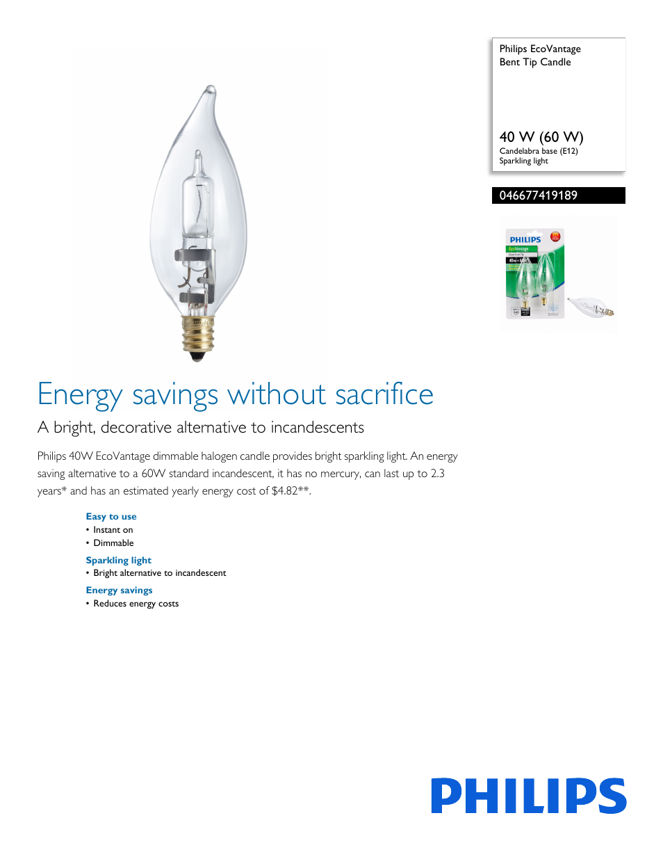 Philips 046677419189 User Manual | 2 pages