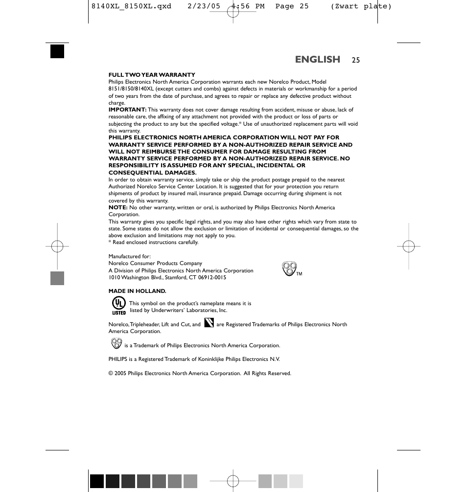 English | Philips 8150XL-43 User Manual | Page 25 / 48