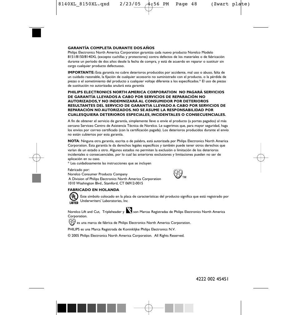 Philips 8150XL-43 User Manual | Page 48 / 48