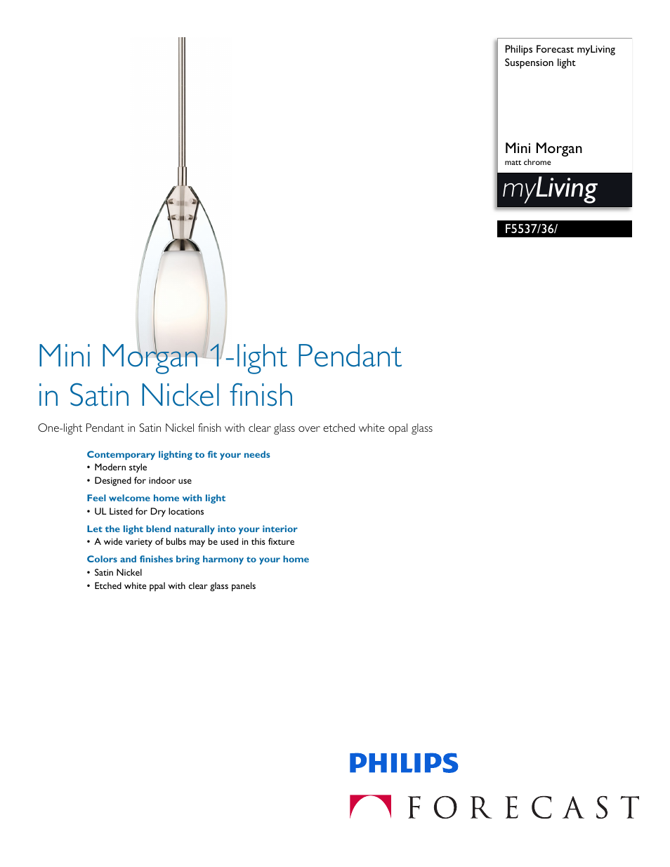 Philips Forecast myLiving Suspension light F5537-36- Mini Morgan matt chrome User Manual | 2 pages