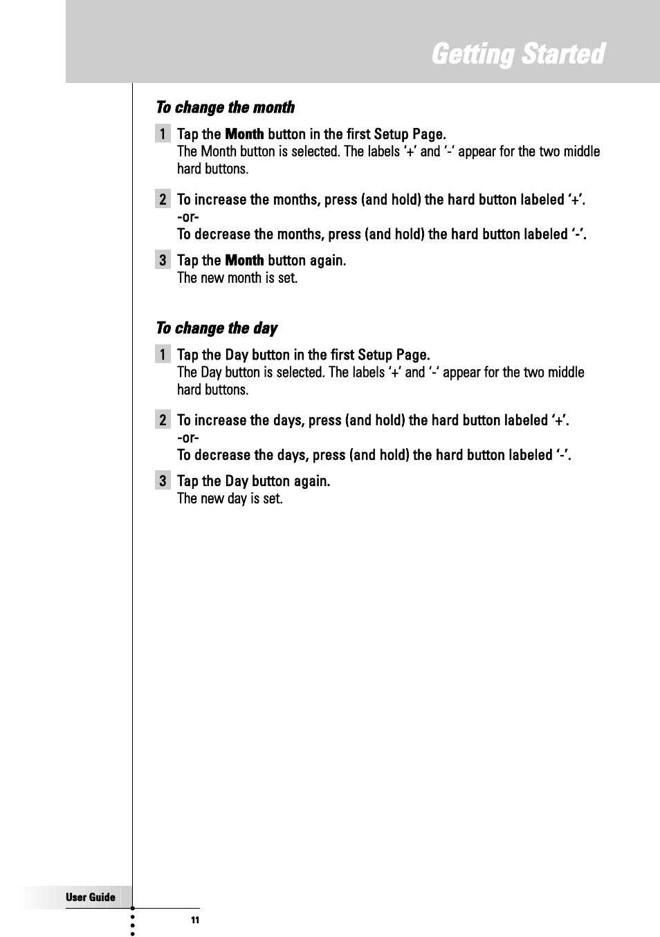To change the day, Getting started | Philips TSU3000 User Manual | Page 11 / 52