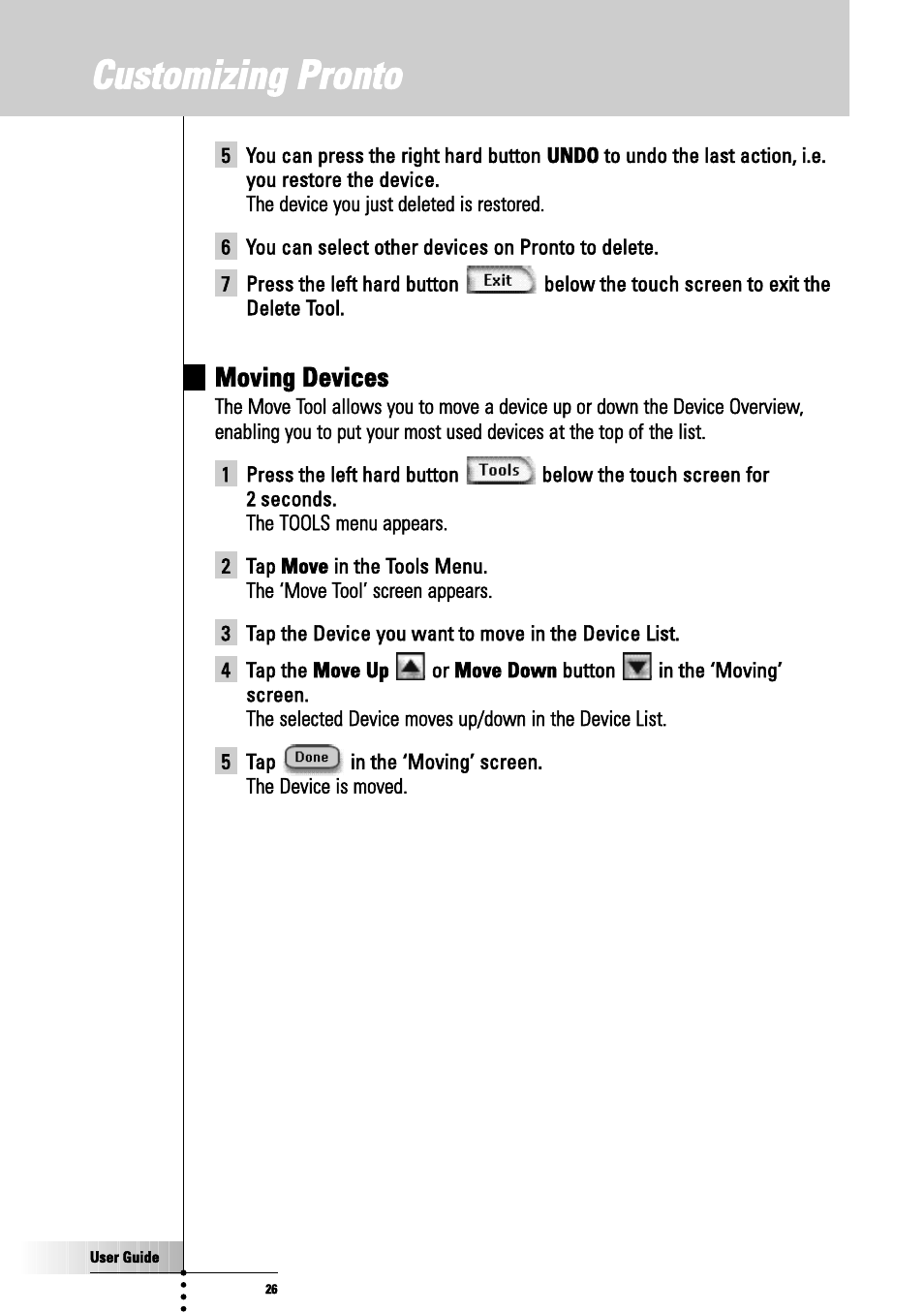 Customizing pronto, Moving devices | Philips TSU3000 User Manual | Page 26 / 52