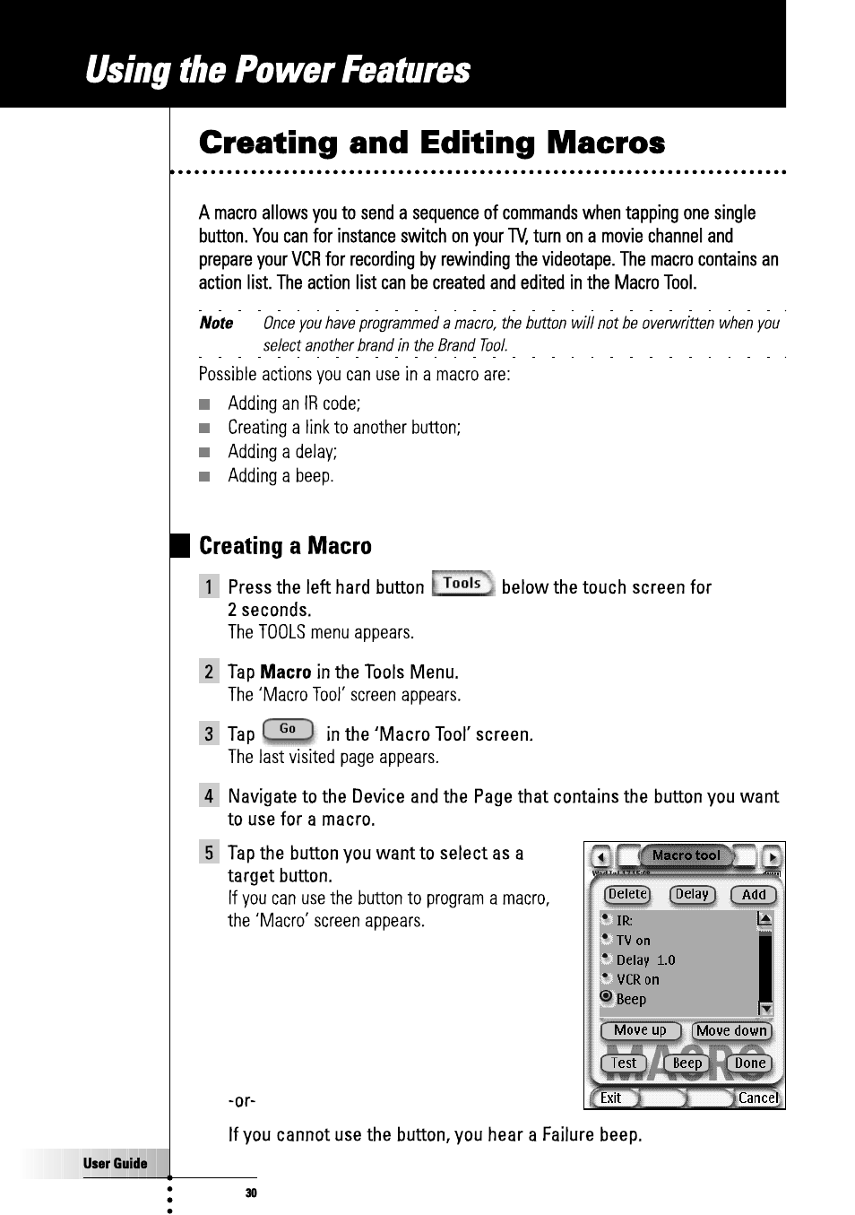 Creating and editing macros, Using the power features, Creating a macro | Philips TSU3000 User Manual | Page 30 / 52