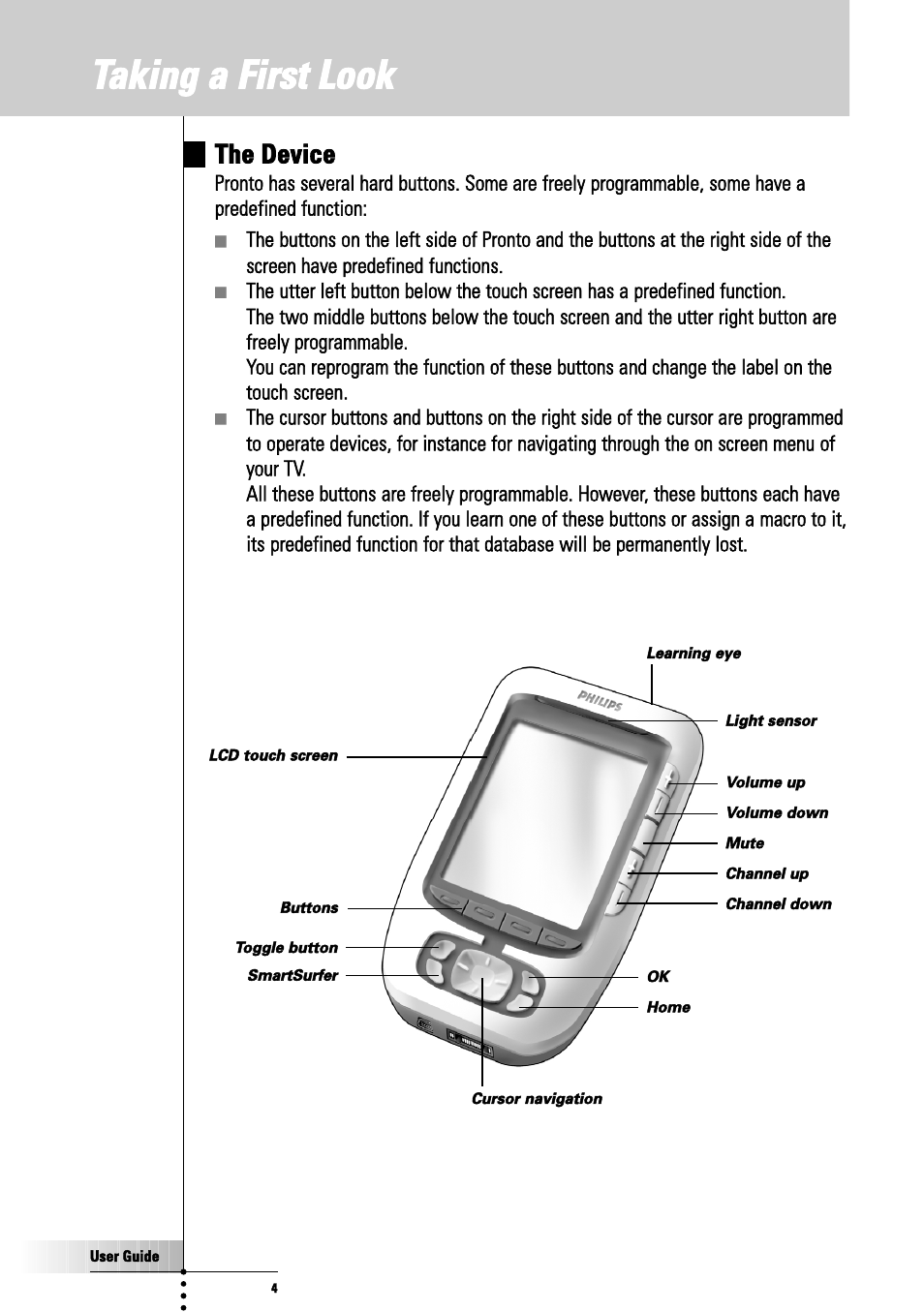 Taking a first look, The device | Philips TSU3000 User Manual | Page 4 / 52