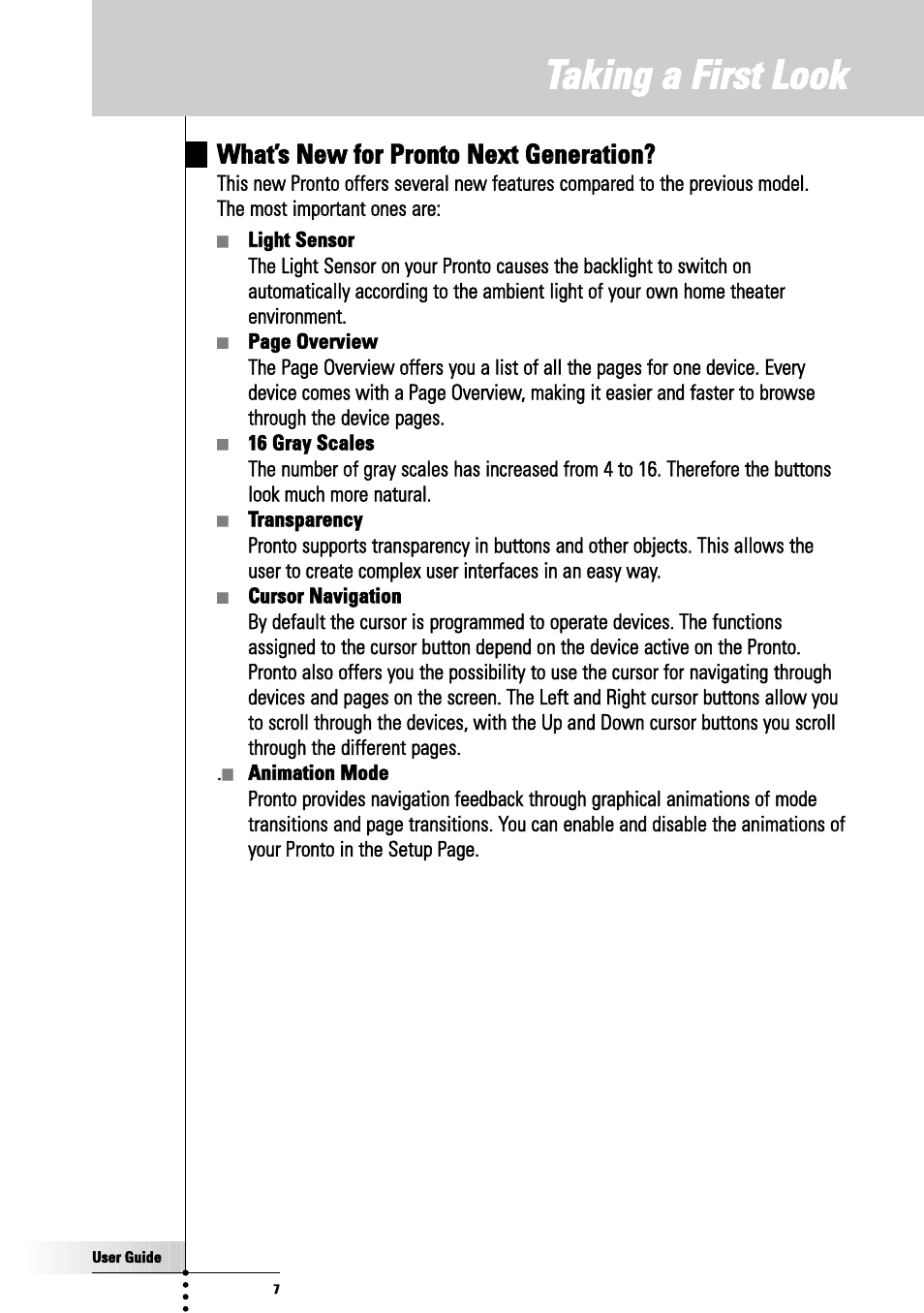 Taking a first look, Iwhat's new for pronto next generation | Philips TSU3000 User Manual | Page 7 / 52