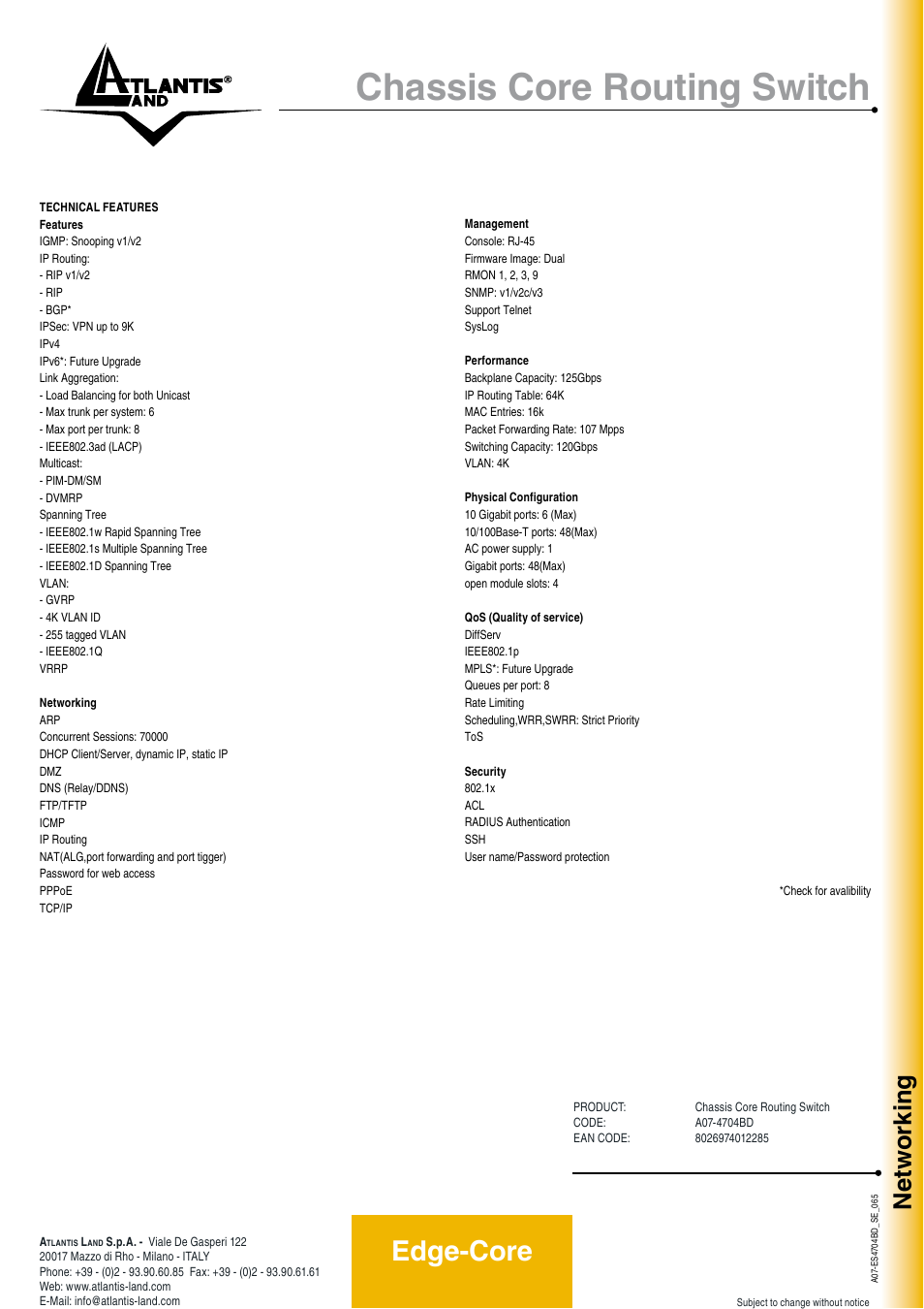 Chassis core routing switch, Edge-core, Networking | Atlantis Land Chassis Core Routing Switch User Manual | Page 2 / 2