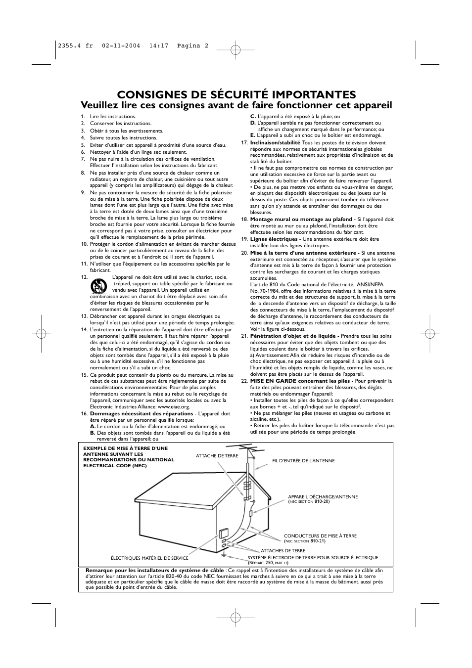 Consignes de sécurité importantes | Philips 42PF9936D-37B User Manual | Page 24 / 64