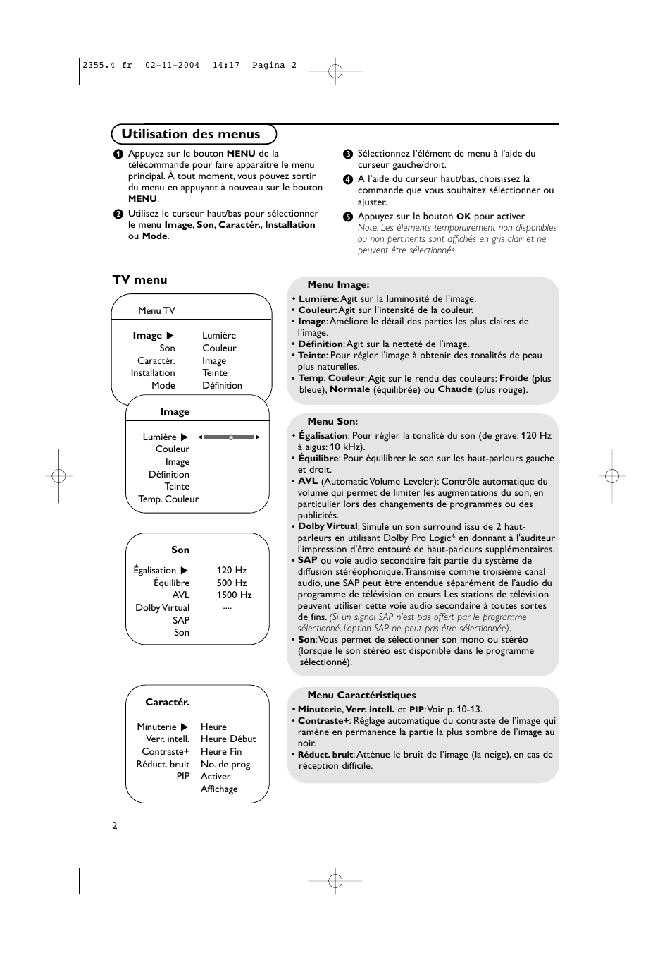 Utilisation des menus | Philips 42PF9936D-37B User Manual | Page 26 / 64