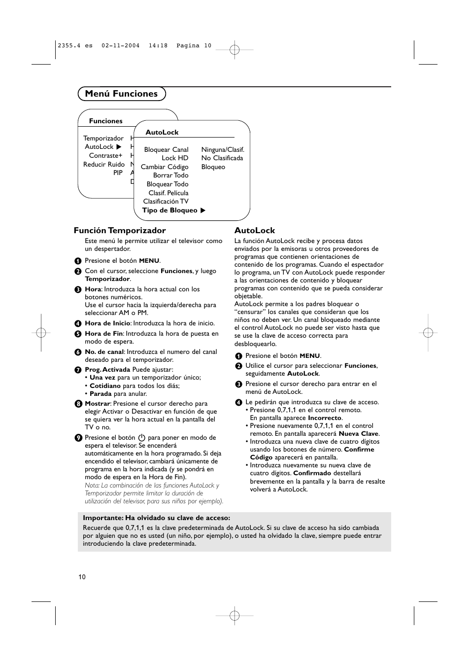 Menú funciones | Philips 42PF9936D-37B User Manual | Page 54 / 64