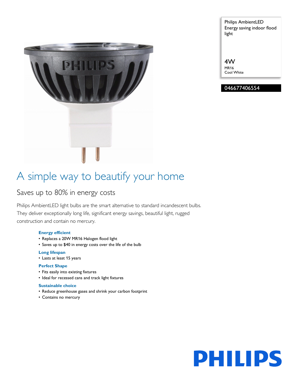 Philips 046677406554 User Manual | 2 pages