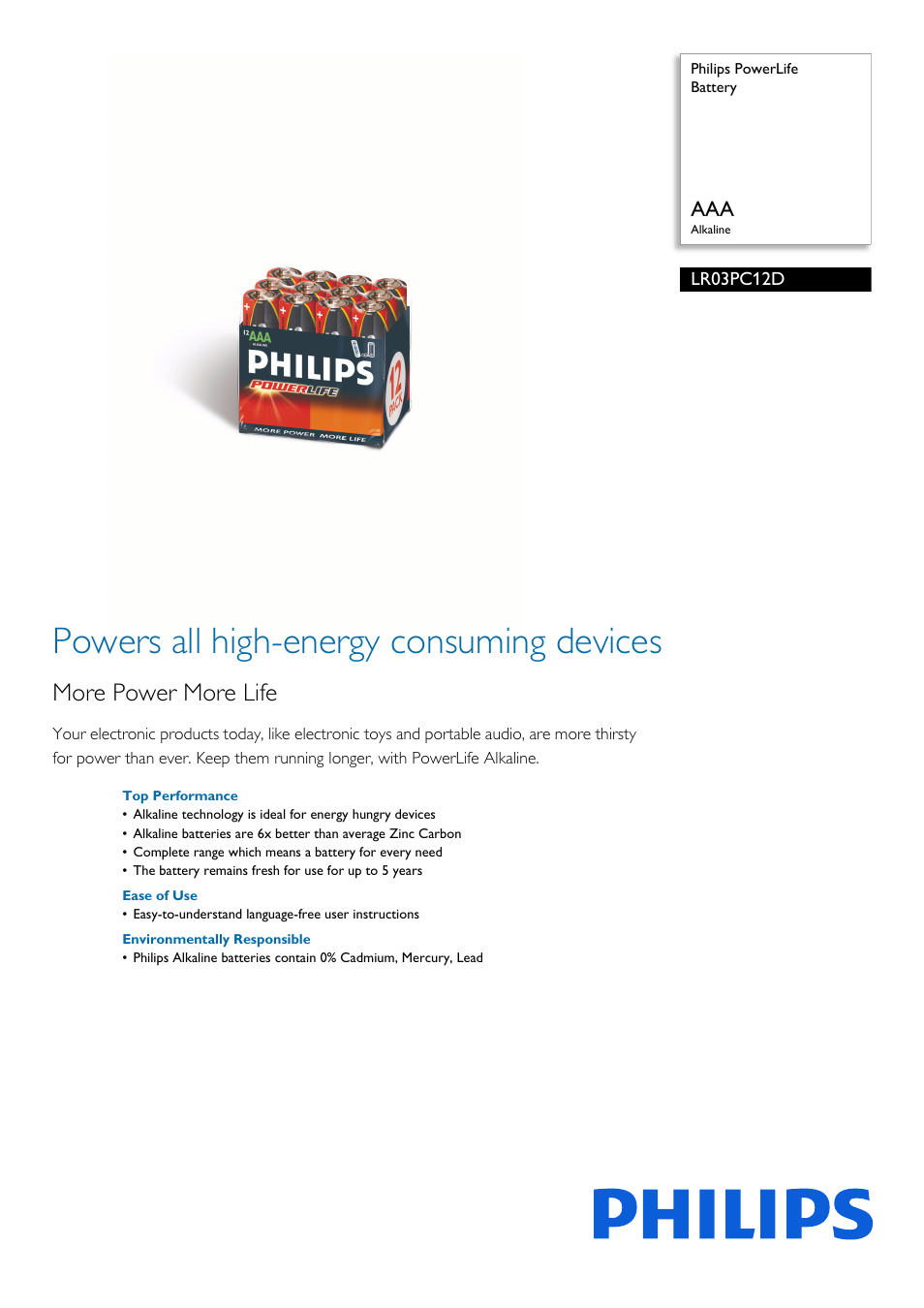 Philips LR03PC12D-27 User Manual | 2 pages