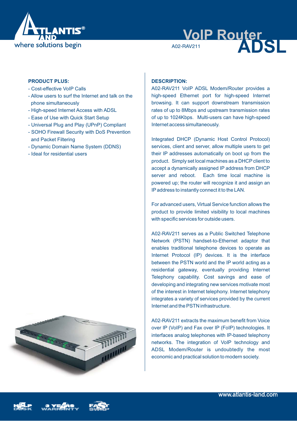 Atlantis Land A02-RAV211 User Manual | 2 pages