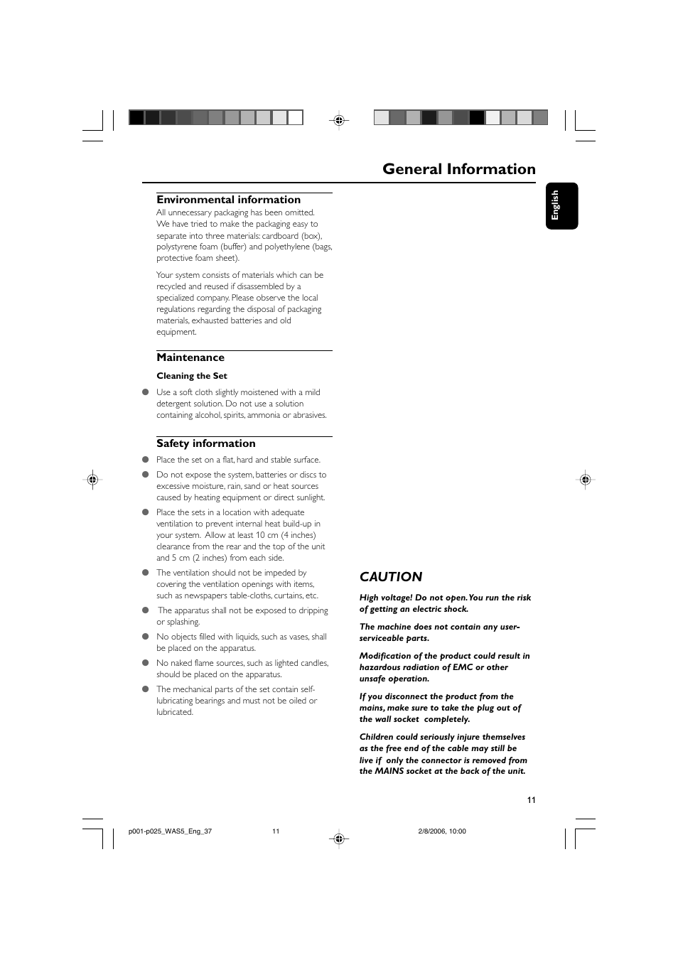 General information, Caution, Environmental information | Maintenance, Safety information | Philips WAS5-37 User Manual | Page 11 / 25
