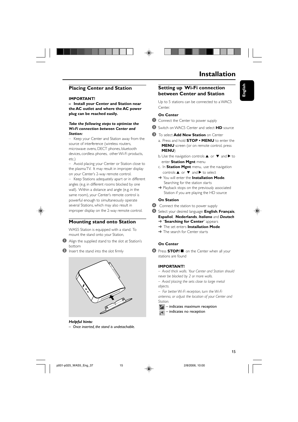 Installation | Philips WAS5-37 User Manual | Page 15 / 25