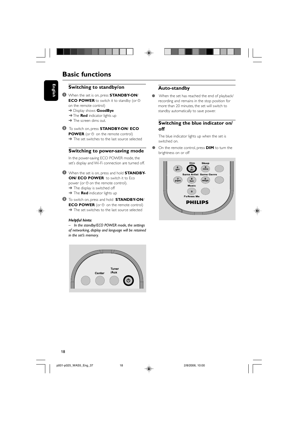 Basic functions | Philips WAS5-37 User Manual | Page 18 / 25