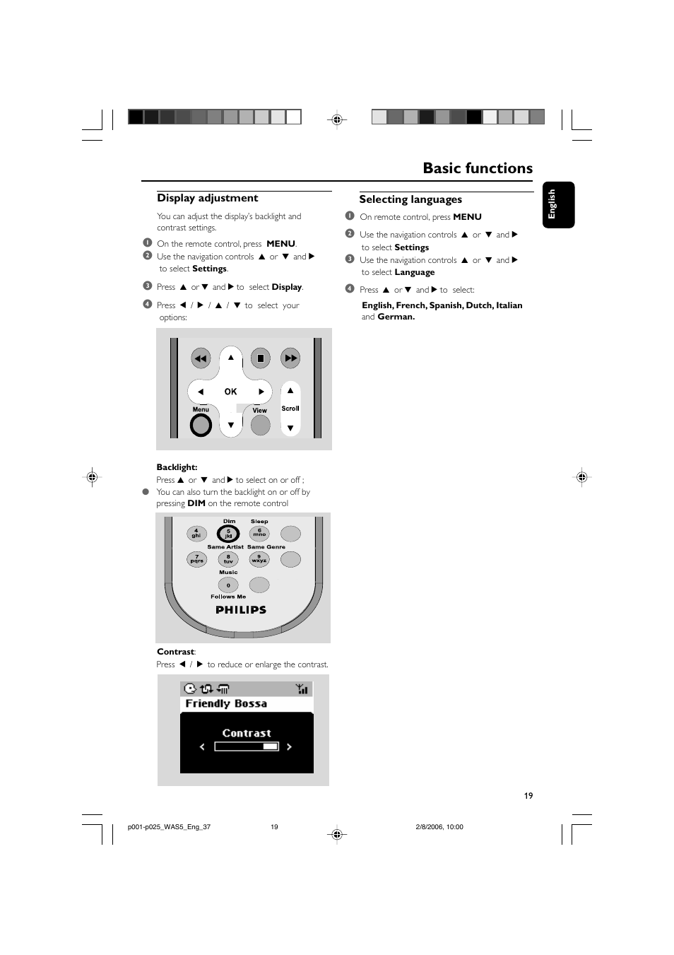 Basic functions | Philips WAS5-37 User Manual | Page 19 / 25