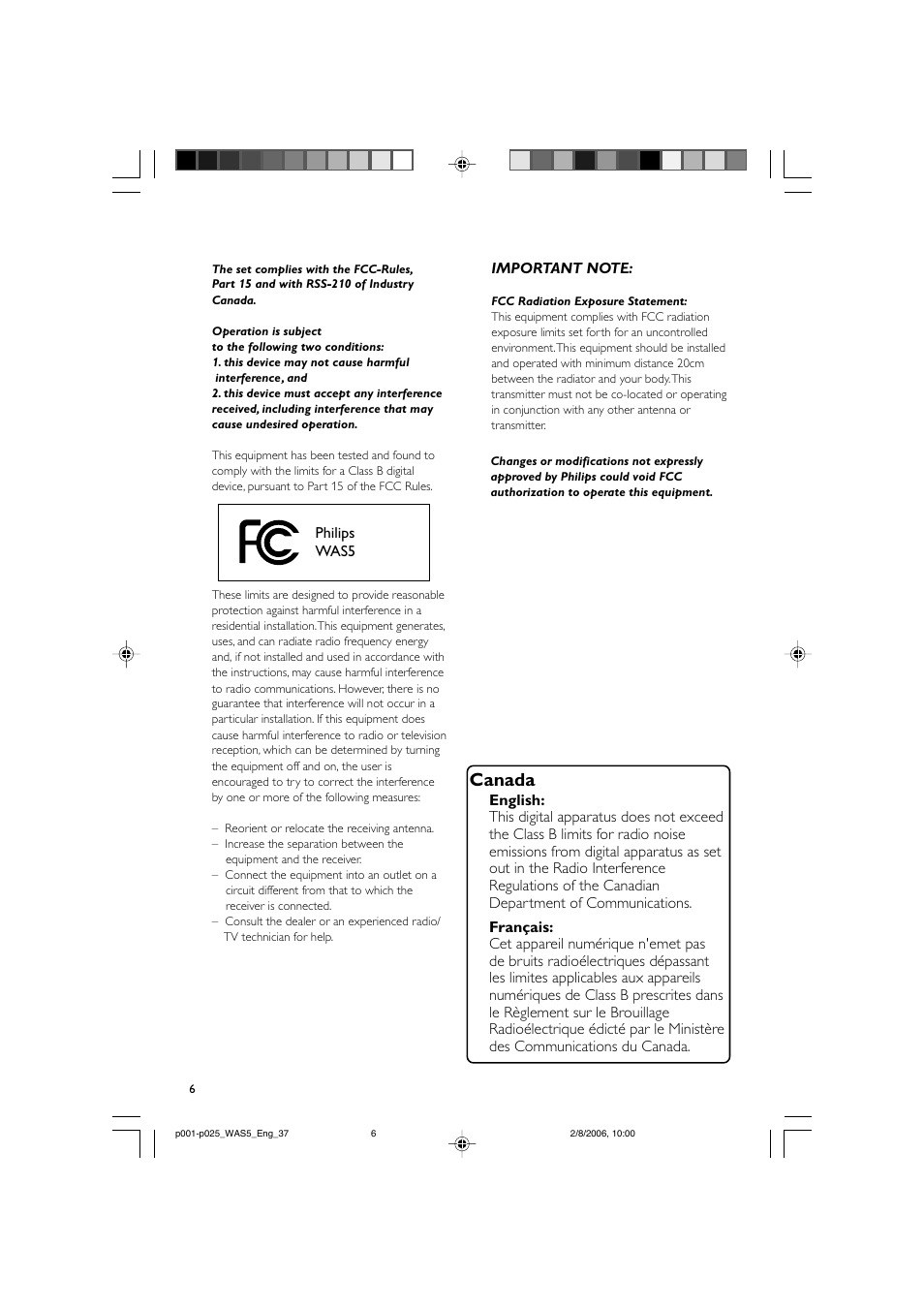 Canada | Philips WAS5-37 User Manual | Page 6 / 25