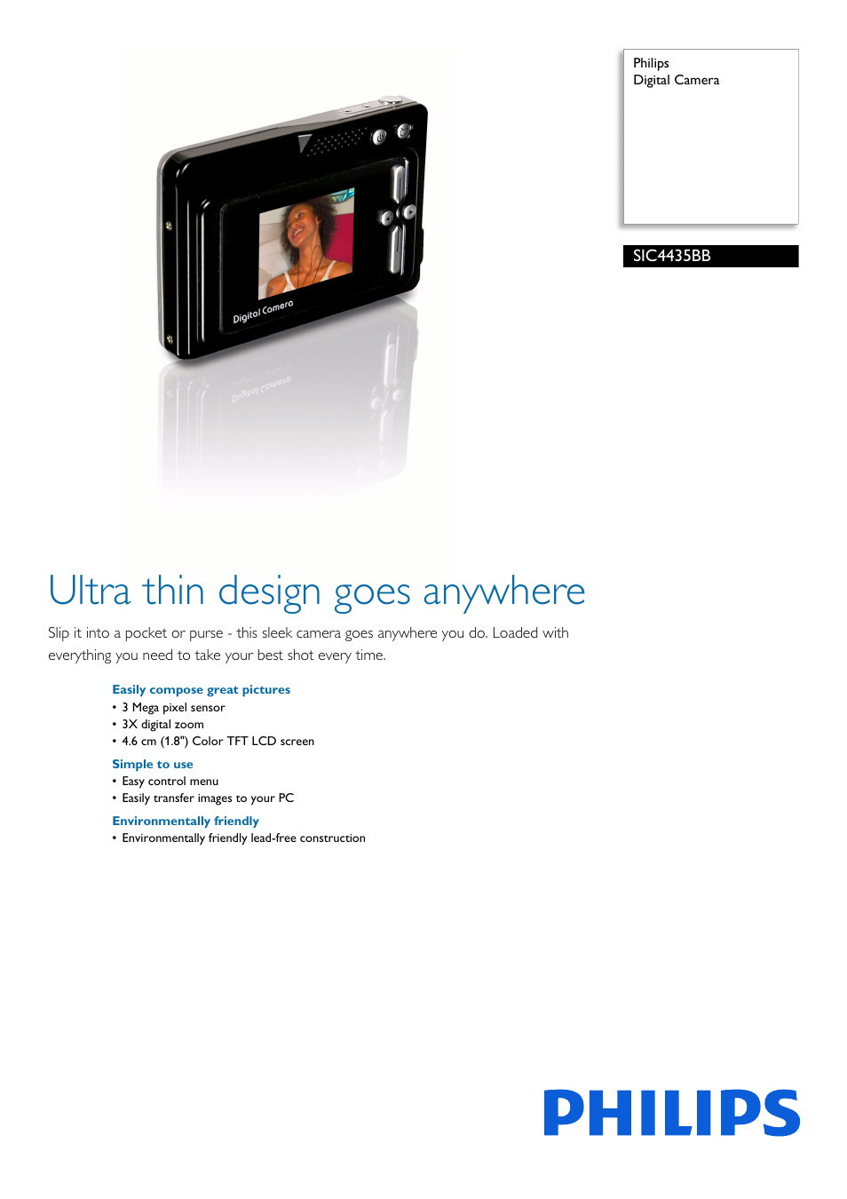 Philips Digital Camera SIC4435BB User Manual | 2 pages