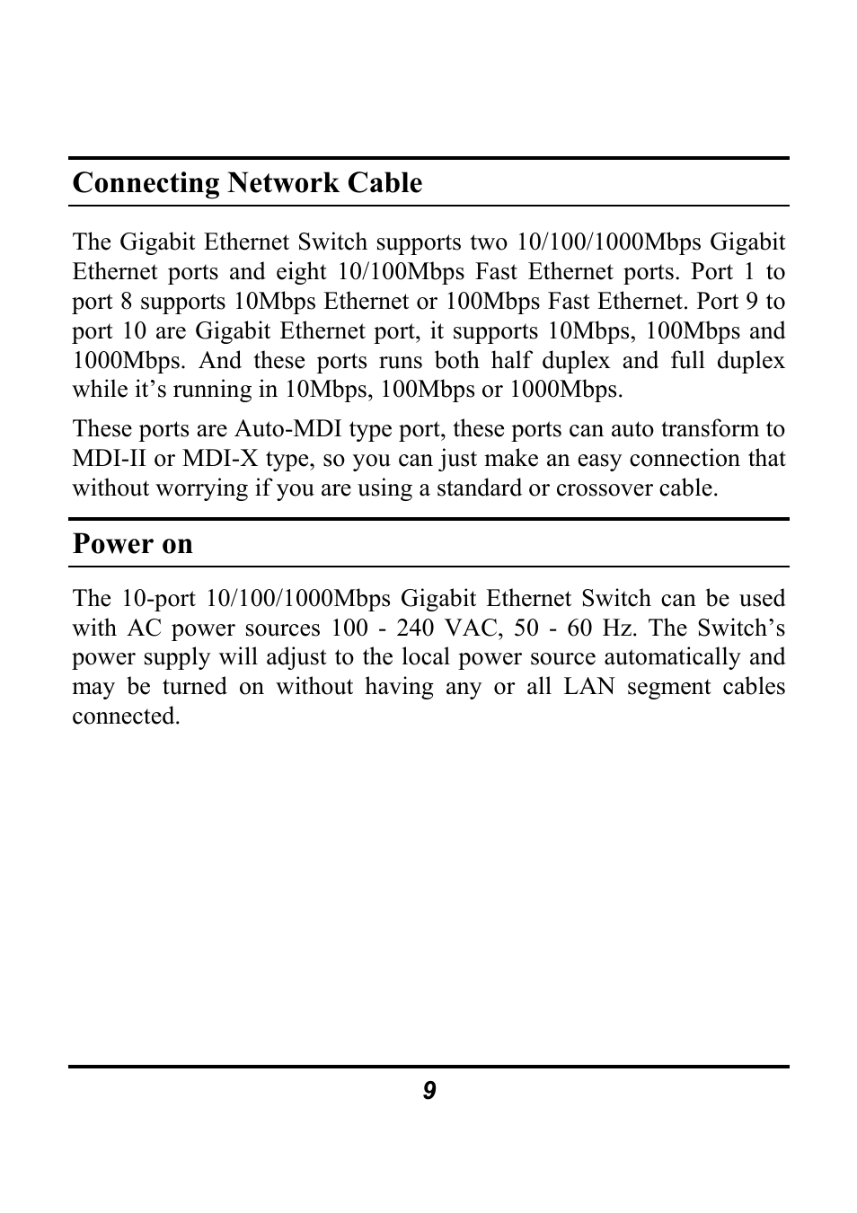 Connecting network cable, Power on | Atlantis Land A02-F8-2C/M2 User Manual | Page 13 / 19