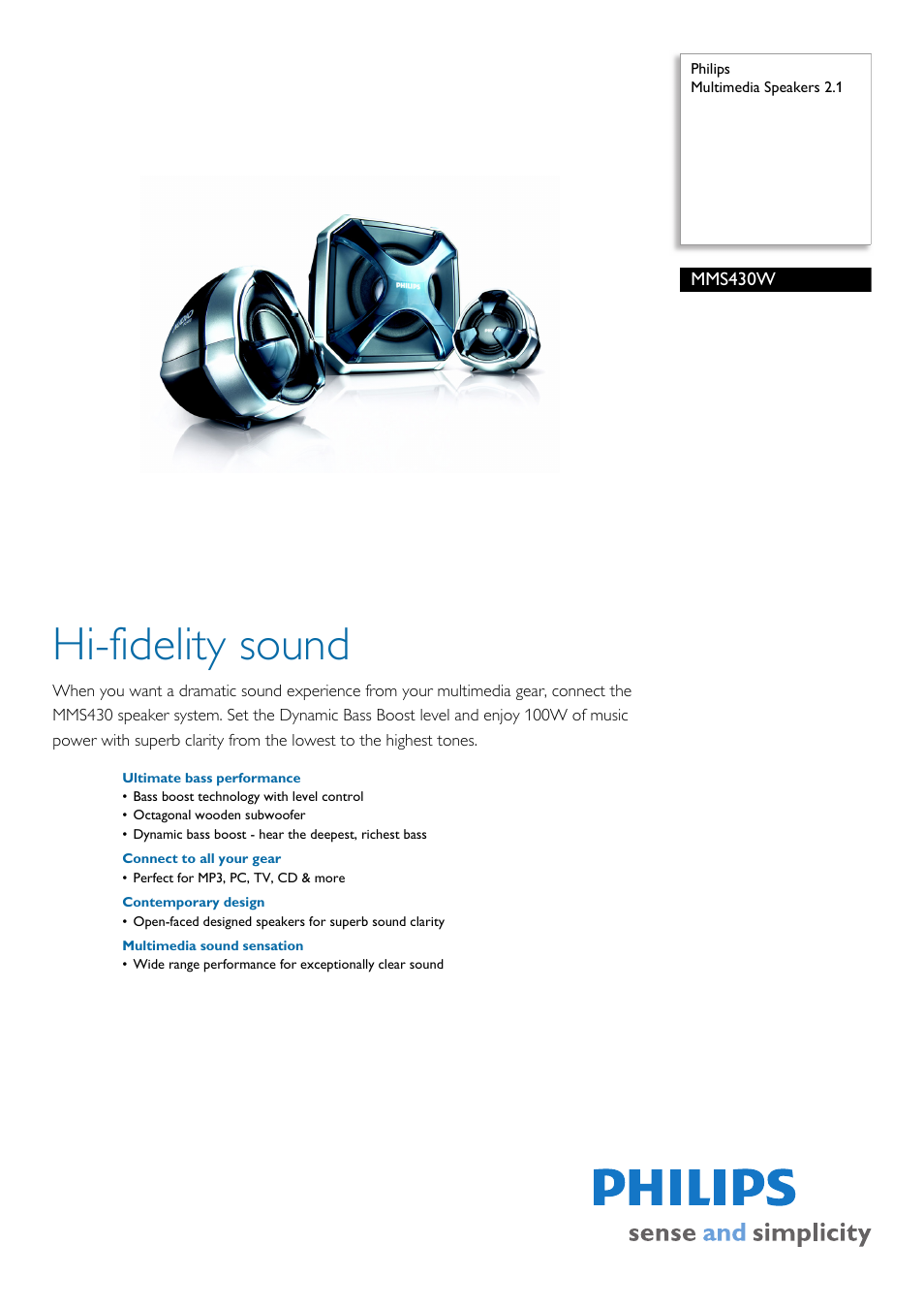 Philips MMS430W-17B User Manual | 2 pages