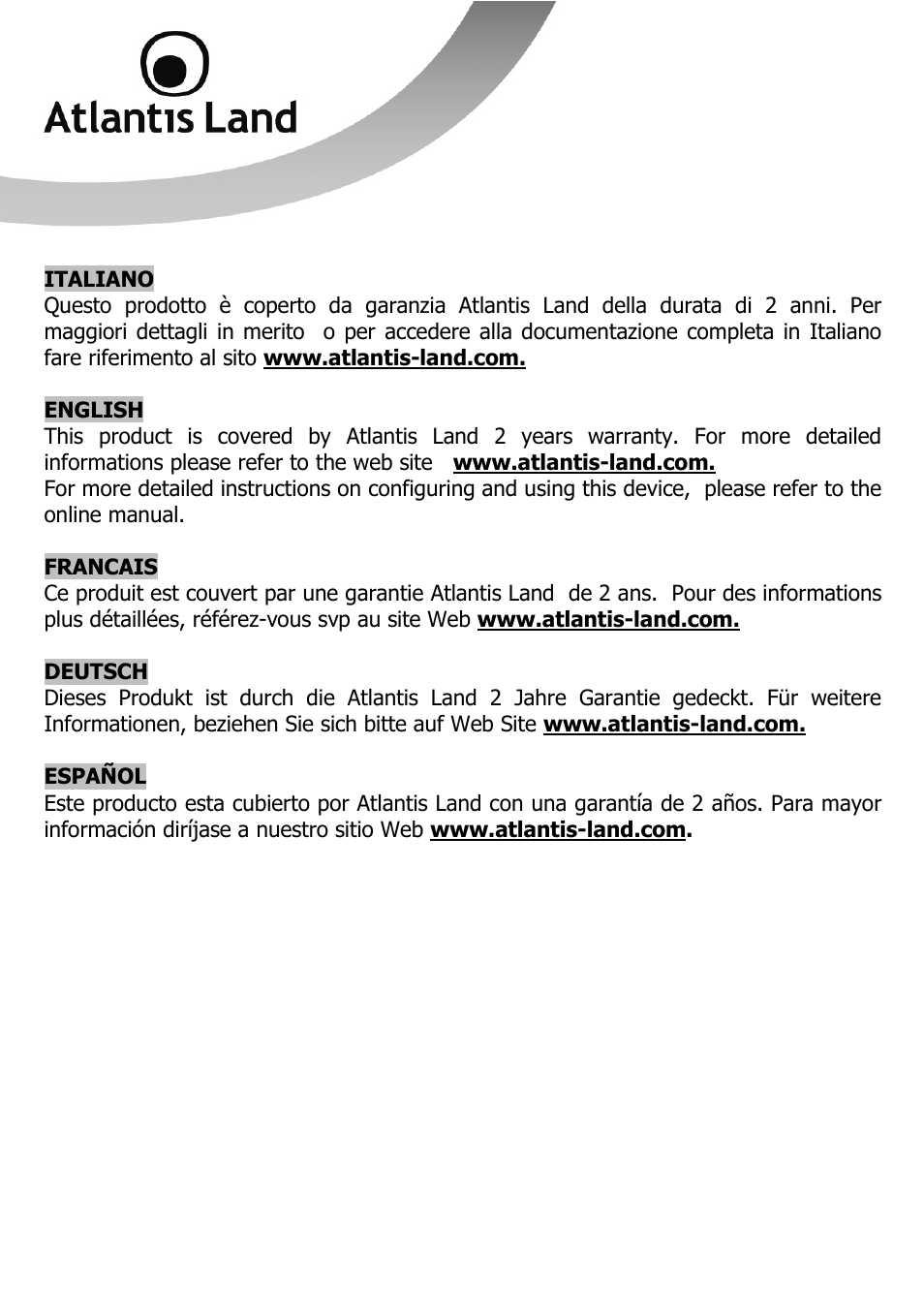 Warranty | Atlantis Land NETMASTER F8POE User Manual | Page 2 / 42