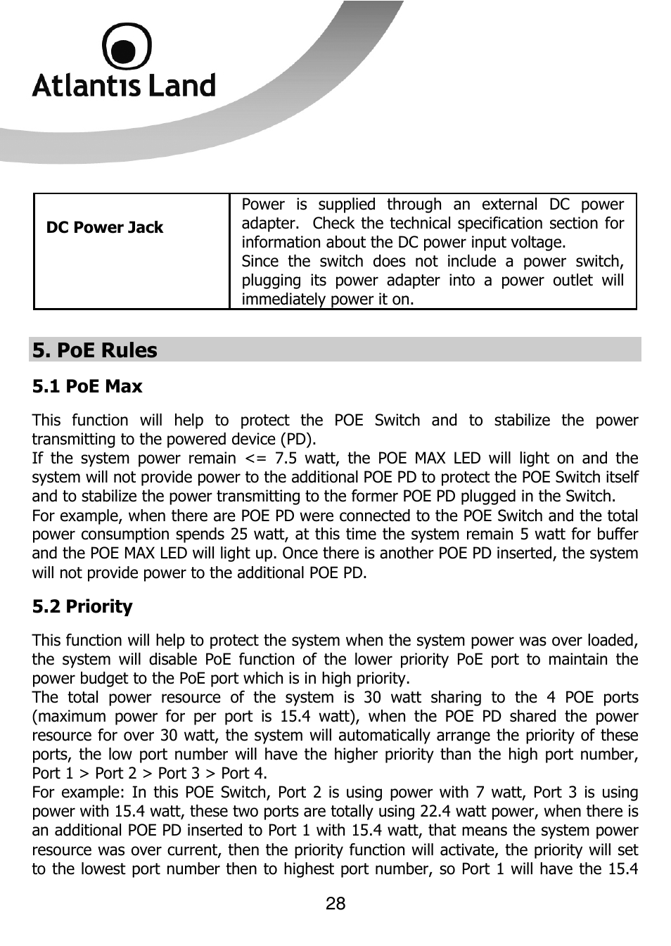 Poe rules | Atlantis Land NETMASTER F8POE User Manual | Page 28 / 42