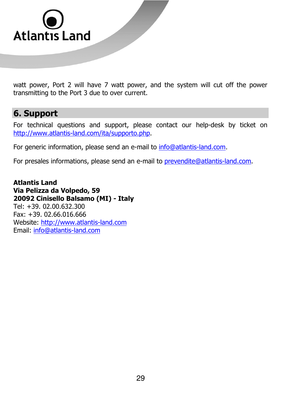 Support | Atlantis Land NETMASTER F8POE User Manual | Page 29 / 42
