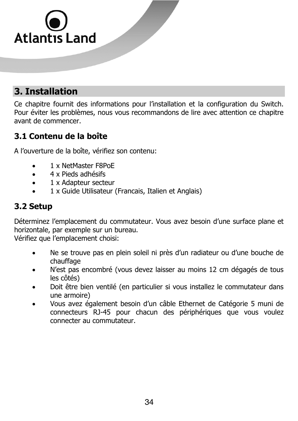 Installation | Atlantis Land NETMASTER F8POE User Manual | Page 34 / 42