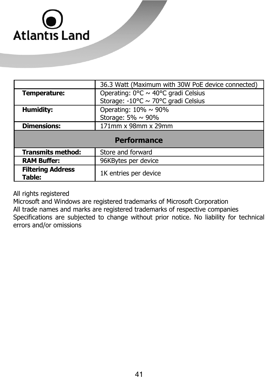 Atlantis Land NETMASTER F8POE User Manual | Page 41 / 42