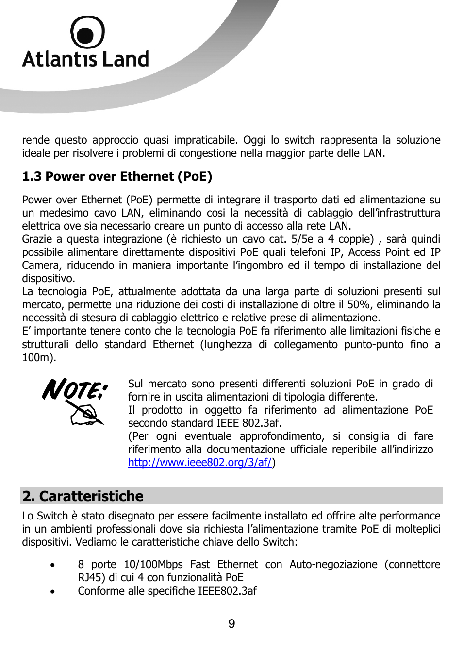 Caratteristiche | Atlantis Land NETMASTER F8POE User Manual | Page 9 / 42
