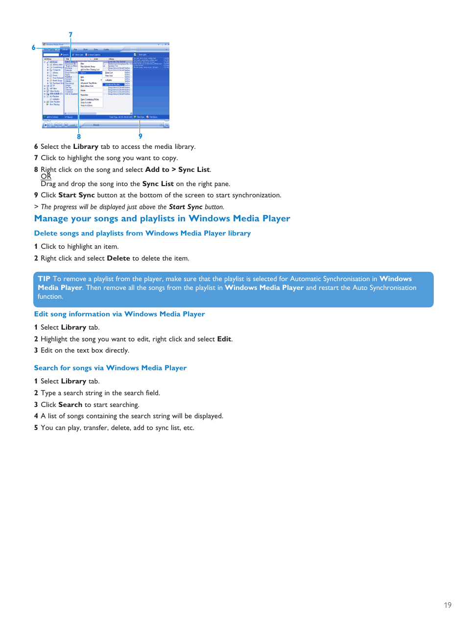 Manage your songs and playli | Philips PMC7230-17E User Manual | Page 21 / 37